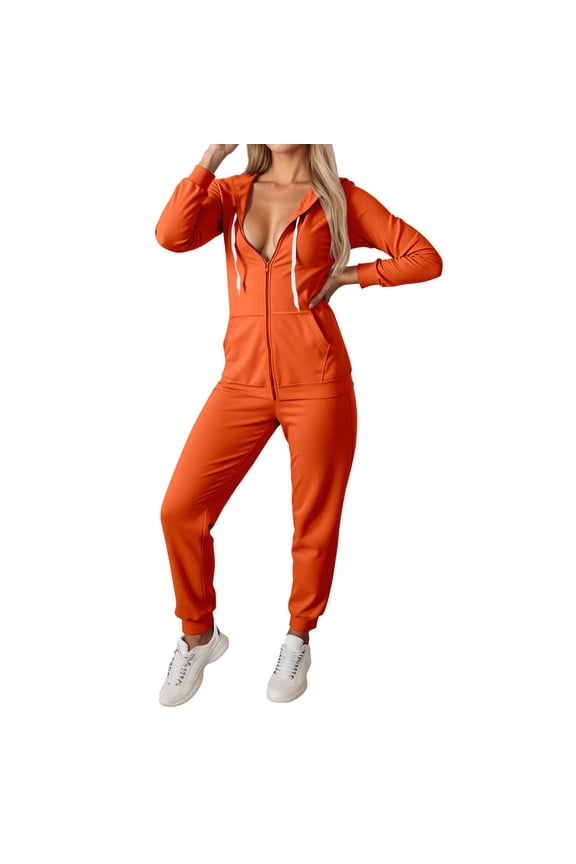 Women's Tracksuit Set Casual Zip Up Hoodie With Drawstring Pants Outfit For Daily Wear Comfortable Suit For Fall Winter Season Size S