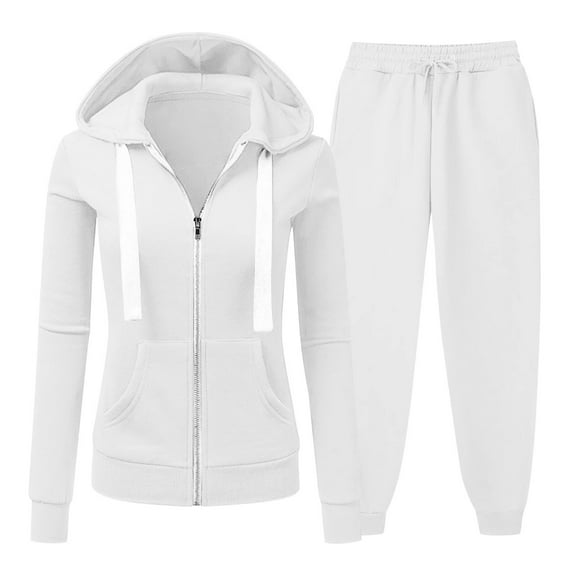Women's Tracksuit Sets Loose Full Zip Hoodie Sweatshirt Joggers Pants 2 Piece Loungewear Outfits with Pockets New Fall Sets for Women 2 Piece Outfit White XL