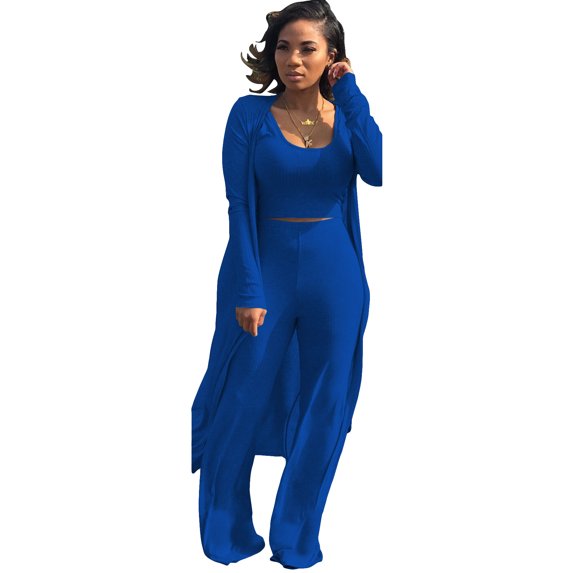 Women's Tracksuit Winter Autumn Knitted Long-sleeved Blazer Coat Tank Long Pants Three Piece Sets Outfit Casual Sport Wear for Women