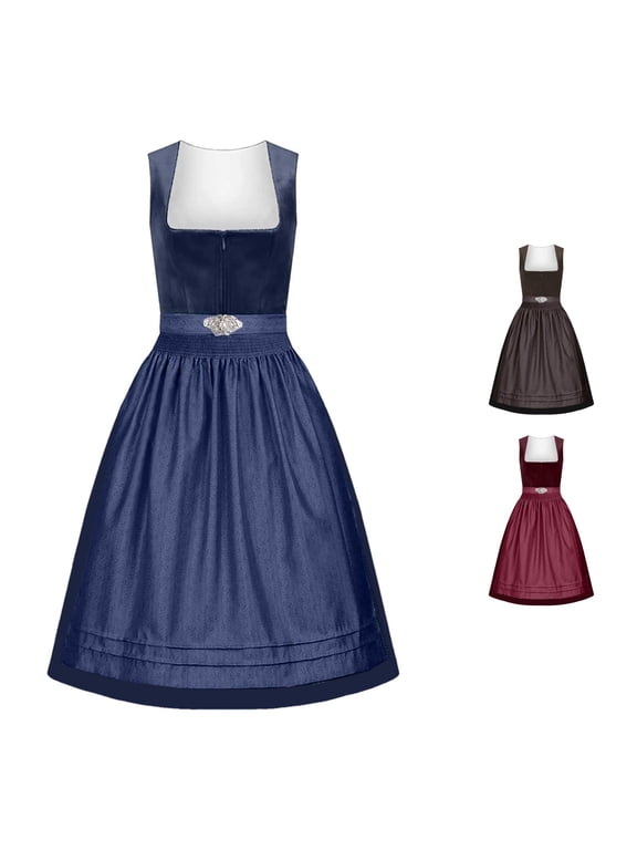 Women's Traditional Bavarian Dirndl Dress And Attendant Apron Set