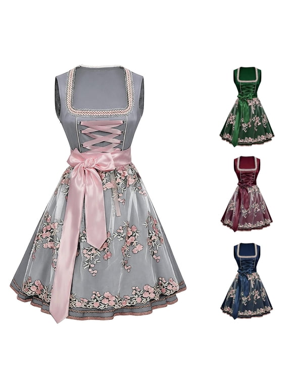 Women's Traditional Bavarian Dirndl Dress for Oktoberfest and German Festivals