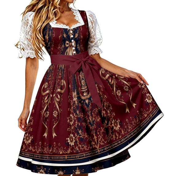 Women's Traditional Bavarian Oktoberfest Dirndl Dress And Apron Set