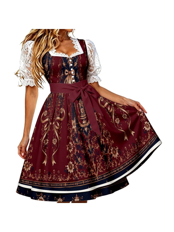 Women's Traditional Bavarian Oktoberfest Dirndl Dress And Apron Set