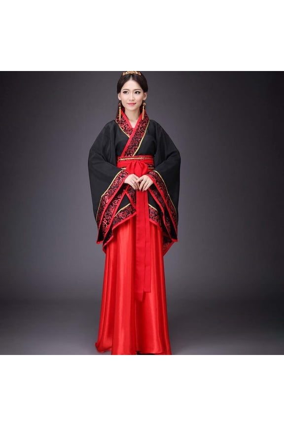 Women's Traditional Chinese Hanfu Dress - Elegant Black & Red Palace Style Gown, Wide Sleeve Embroidery Costume for Cosplay & Festivals (S-XXXL)