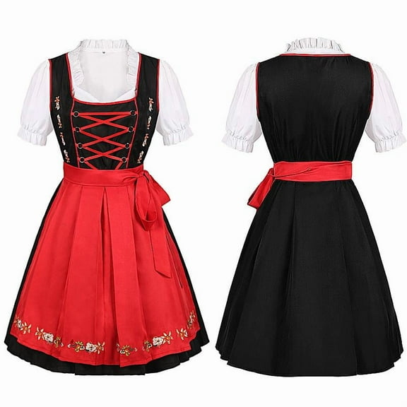 Women’s Traditional Dirndl Dress 3-Piece Oktoberfest Outfit Bavarian Style Dress Set