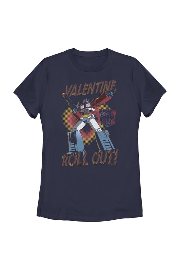 Women's Transformers Optimus Prime Valentine Roll Out!  Graphic Tee Navy Blue Medium