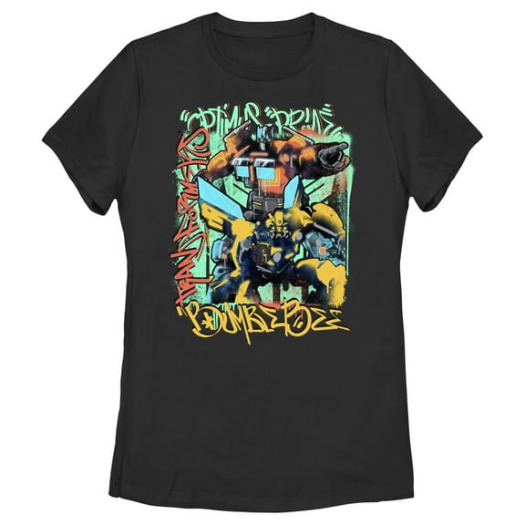 Women's Transformers: Rise of the Beasts Graffiti Poster  Graphic Tee Black Large