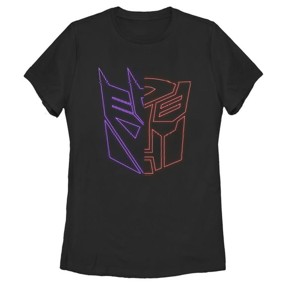 Women's Transformers Split Bot Neon Logo Graphic Tee Black Large