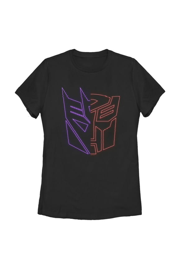 Women's Transformers Split Bot Neon Logo Graphic Tee Black Small