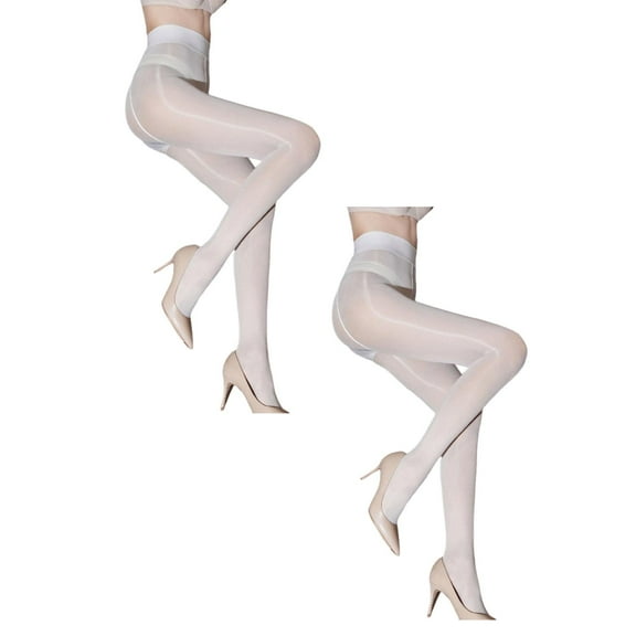 Women's Transparent Black Silk White Pantyhose Tights *2PCS(White 2PCS,One Size)
