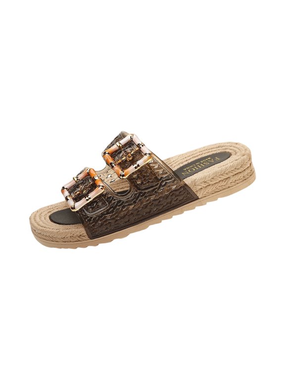 Women’s Transparent Buckle Espadrille Slide Sandals, Casual Platform Flat Slippers for Summer Beach & Daily Wear, 37