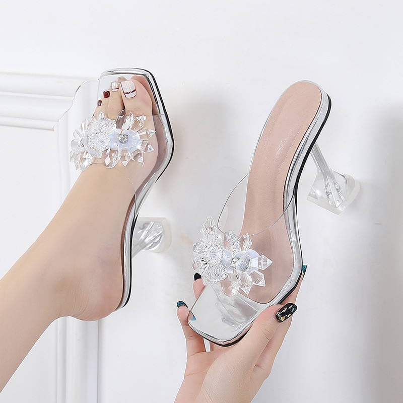 Ankle Strap Clear Wedding Shoes With Rhinestones Dream Pairswomens