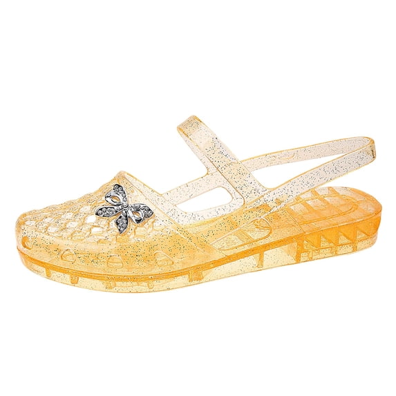 Women's Transparent Mary Jane Jelly Shoes With 3D Dutterfly, Rhinestone Buckle Retro Glitter Hollow Grid Breathable Flat Sandals
