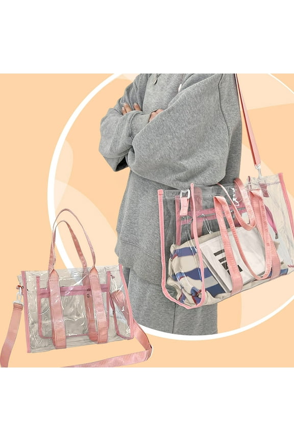 Women's Transparent PVC One-shoulder Handbag, Odorless Durable for Shopping Travel Beach, Stadium Approved Clear Bag with Stylish Design