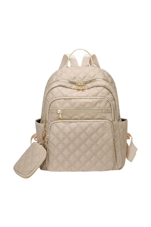 Women's Travel Backpack Multi Pockets Quilted Laptop Bags Fashion Daypack Lightweight Large Capacity College Bookbags Beige
