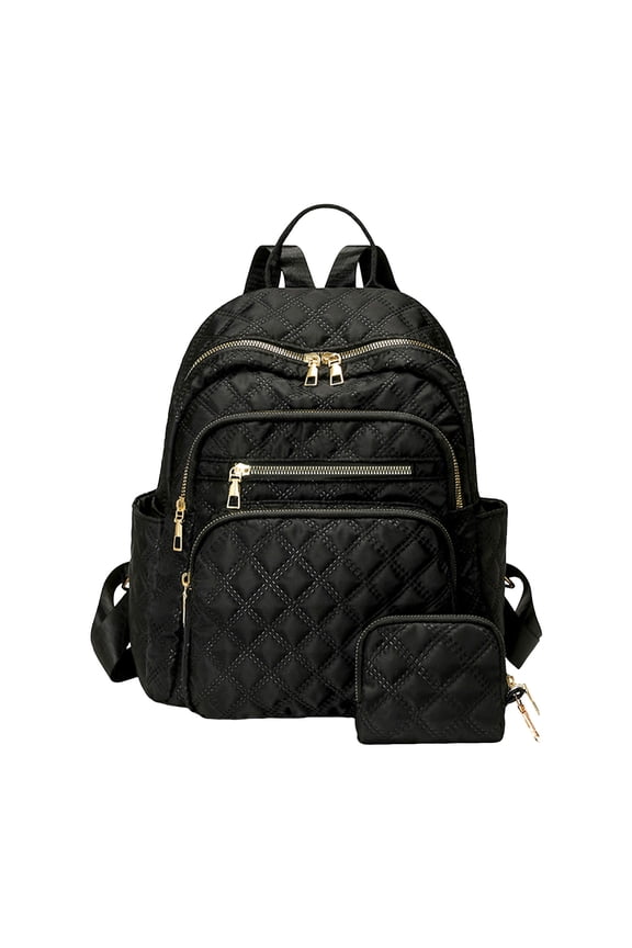 Women's Travel Backpack Multi Pockets Quilted Laptop Bags Fashion Daypack Lightweight Large Capacity College Bookbags Black