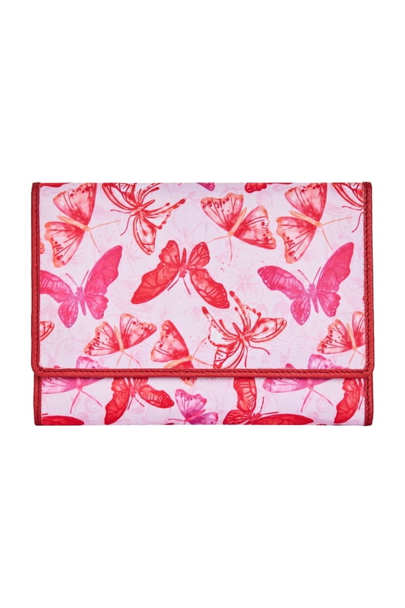Womens Hand Crafted Printed Nylon & Leather Wallet Elegant Trifold Travel Organizer with Trim & Multi-Slot Card Holder