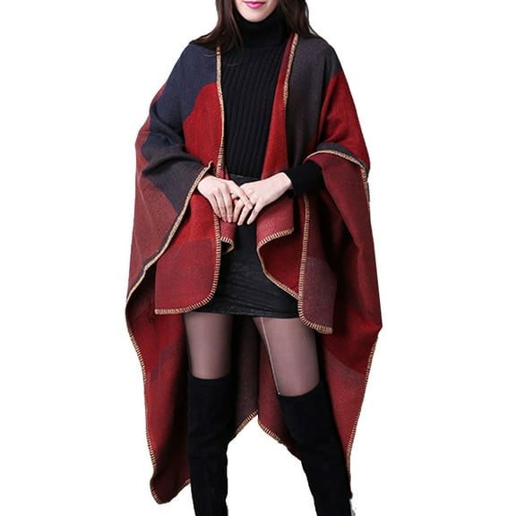 50% off Clearance Wraps for Women Women's Travel Plaid Shawl Wraps Open Front Poncho Cape Warm Oversized Sweaters Casual Cardigan Shawls for Fall Winter Women's Blended Shawl