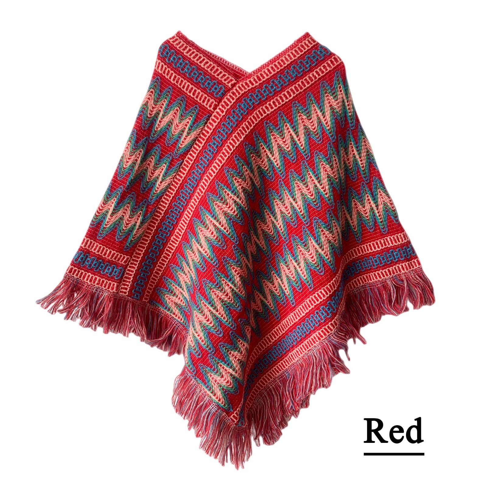 Women's Travel Poncho Shawl Wrap, Chinese Style Fringe Cape for Fall ...