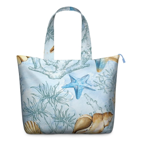 Women’s Travel Weekender Bag with Starfish, Sand, and Seashells Prints, Large Bag Perfect for Beach, Gym, and Yoga Classes