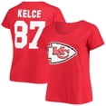 thumbnail image 1 of Women's Travis Kelce Red Kansas City Chiefs Plus Size Fair Catch Name & Number V-Neck T-Shirt, 1 of 3