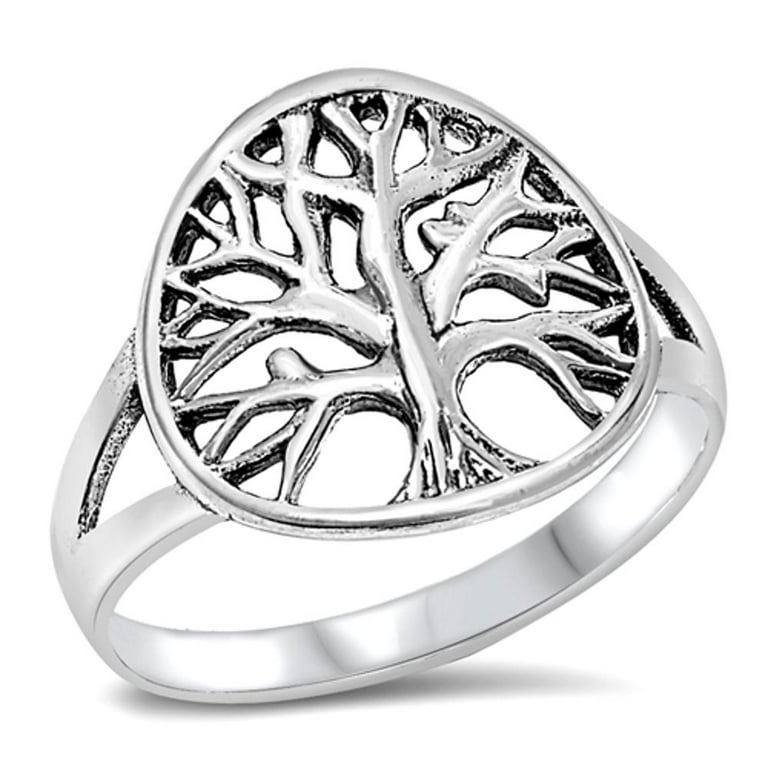 Women s Tree of Life Ring .925 Sterling Silver Band Jewelry Female Male Unisex Size 9 Walmart