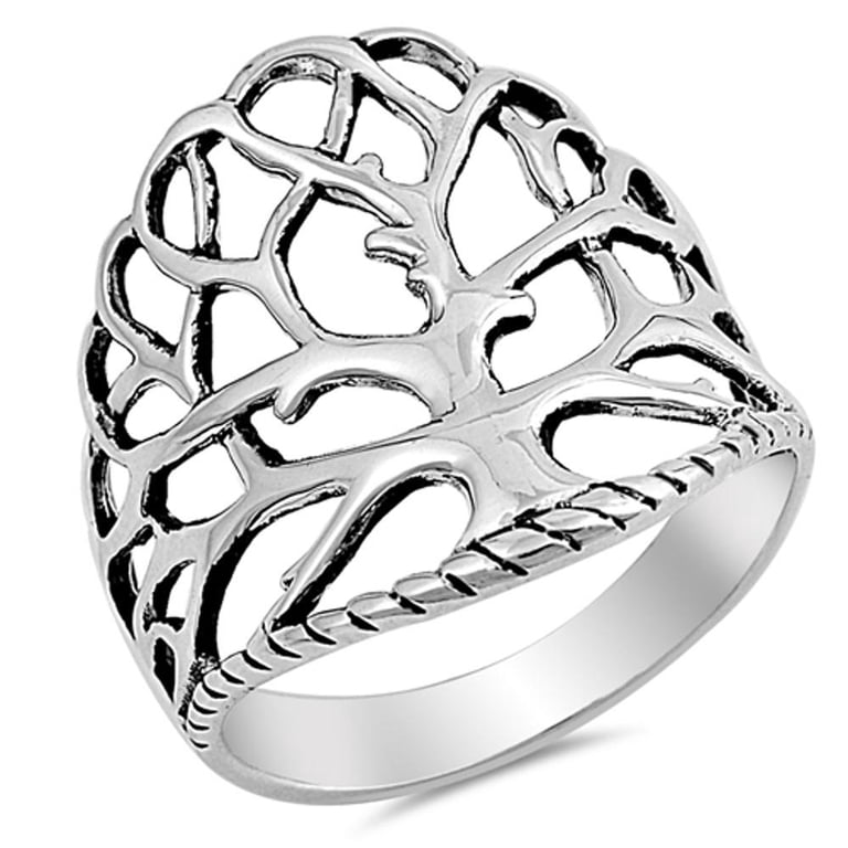Tree Of Life Ring For Women - Sterling Silver 925 Size 11, High Polish Finish, Gift Pouch Included