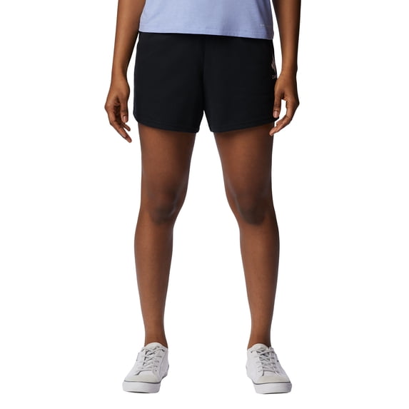 Women's Trek⢠Mid-Rise French Terry Shorts Black/White Stacked Logo L