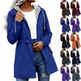 thumbnail image 1 of Women's Trekking Jacket Casual Hooded Mid-Length Waterproof Jacket With Adjustable Waist Belt and Pockets Available in Size S-2XL, 1 of 8