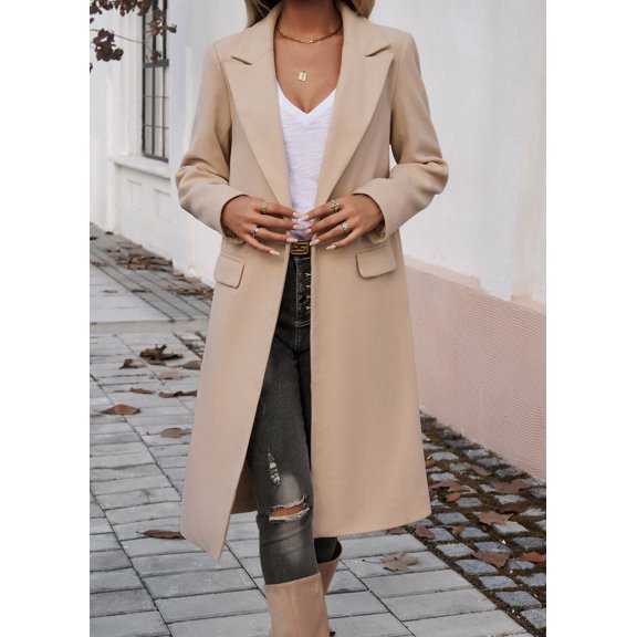 Women's Trench Coat Comfortable Breathable Pocket Buttons Casual Plain Vacation Street Casual Daily Wear Single Breasted Long Turndown Regular Fit Long Sleeve Outerwear