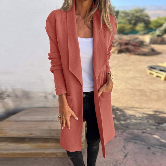 Women's Trench Coat Elegant Plain Warm Transition Coat Winter Jacket Long Sleeve Autumn Winter Women's Jacket Lapel Coat Womens Shirt Jacket Big Shoulder Jacket Cropped Jacket Women Little Jacket for