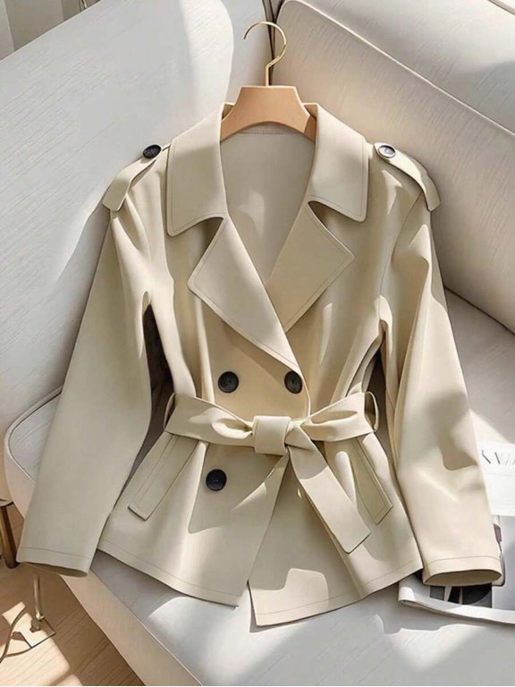 Women's Trench Coat Jacket, Long Sleeve Button Detail Cinched Waist Elegant Casual Outerwear for Fall and Winter