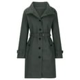 thumbnail image 1 of Women's Trench Coat Stand Collar Single Breasted Belted Mid Length Coat Trendy Fall Overcoats for Women Dark Gray 2XL, 1 of 6