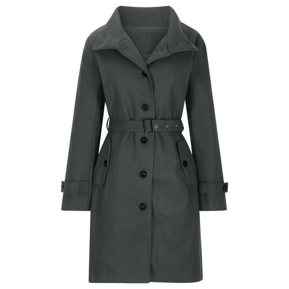Women's Trench Coat Stand Collar Single Breasted Belted Mid Length Coat Trendy Fall Overcoats for Women Dark Gray L