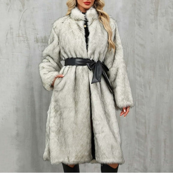 Women's Trench Coat Winter Fashion Long Jacket Long Sleeve Open Front Belted Overcoat with Pockets New Fall Clothes for Women Gray 3XL