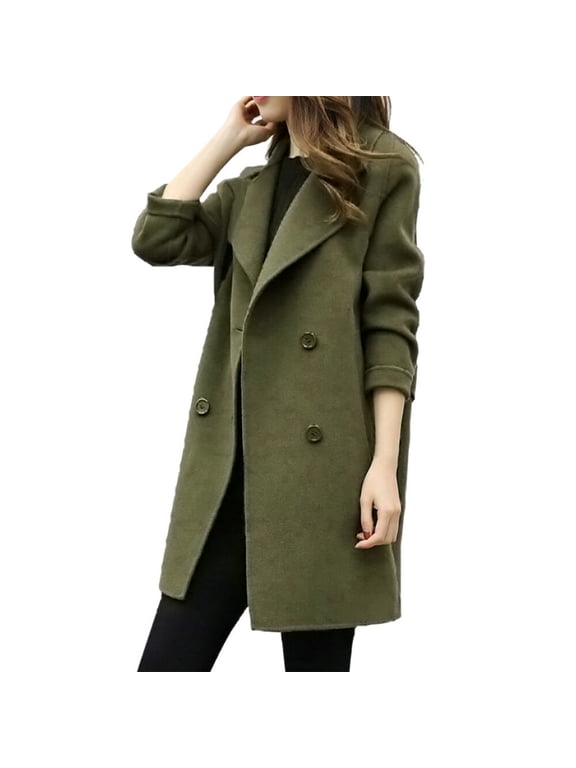 Women's Trench Coats Autumn Winter Casual Soft Double Breasted Woolen Mid-length Jacket Cardigan Overcoat Outwear