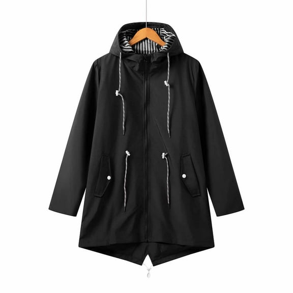 Women's Trench Coats Solid Colour Outdoor Hooded Splashproof Long Windbreaker Jacket Rain Coats for Women
