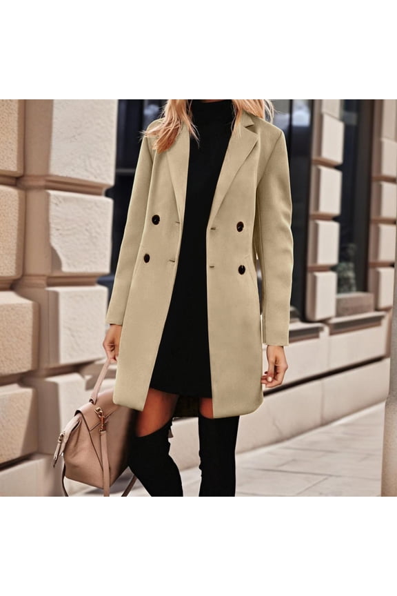 Women's Trench Woolen Coat Winter Stylish Long Slim Fit Luxury Wool Blend Topcoat Business Down Jacket Beige M