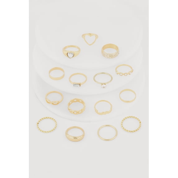 Women's Trendy Assorted Cubic Zirconia Metallic Rings Set of 15