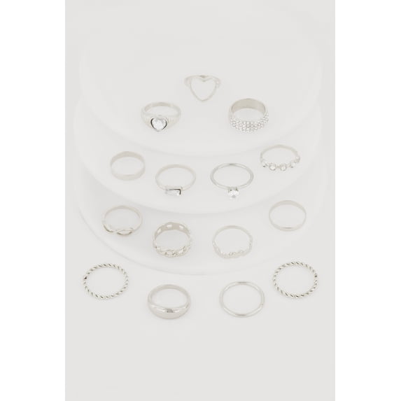 Women's Trendy Assorted Cubic Zirconia Metallic Rings Set of 15