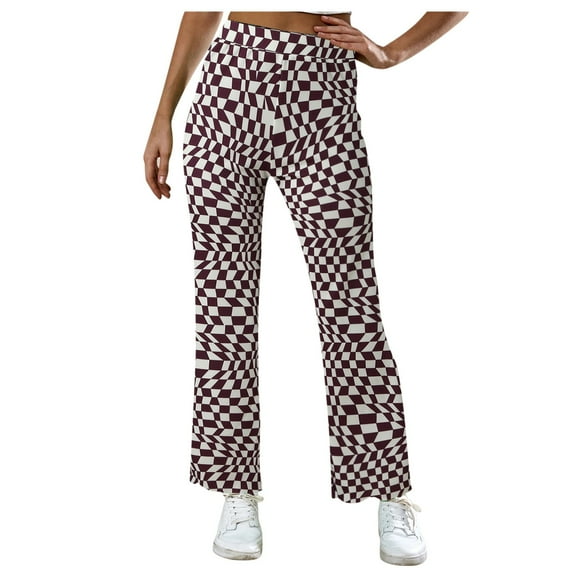 Women's Trendy Beauty Printed Pants Water Ripple Plaid Loose Flared Pants