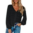thumbnail image 1 of Women's Trendy Cardigan Plus Size Teen Girls Fall Y2K Clothes Fashion 2023 Long Sleeve Lightweight Casual Loose Pullover V Neck Button Down Cropped Solid Color Eyelet Open Front Fall Sweater Black L, 1 of 9