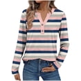 thumbnail image 1 of Women's Trendy Casual T-shirts 2 Button Henley V Neck Tshirts Striped/Plaid Printed Long Sleeve Tops Fall Spring (3XL, Purple), 1 of 5