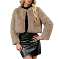 thumbnail image 1 of Women's Trendy Cropped Faux Fur Jacket Crewneck Open Front Cardigan Vintage Shaggy Winter Coat Khaki 3XL, 1 of 9