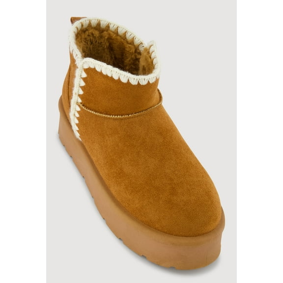 Women's Trendy Faux Fur Lined Faux Suede Crochet Detail Platform Booties