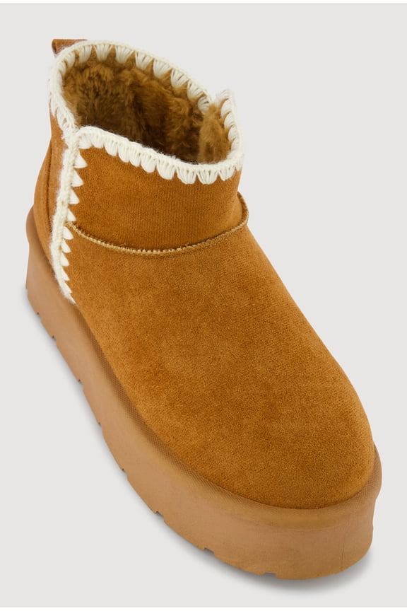 Women's Trendy Faux Fur Lined Faux Suede Crochet Detail Platform Booties