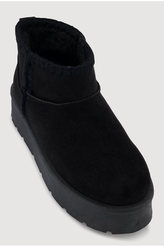 Women's Trendy Faux Fur Lined Faux Suede Crochet Detail Platform Booties