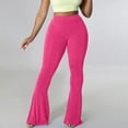thumbnail image 1 of Women's Trendy Flare Pants Elastic High Waisted Tummy Solid Color Sports Stretchy Yoga Trousers with Pockets, 1 of 7