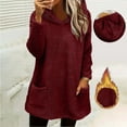 thumbnail image 1 of Women's Trendy Fleece Hoodies Loose Casual Warm Long Sleeve Solid Color Fluffy Pullover Coats with Pockets (M, Wine), 1 of 7