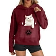 thumbnail image 1 of Women's Trendy Hoodies Pet Pouch Sweatshirt Pullover Long Sleeve Casual Loose Hooded Tops Gift for Dog Cat Lovers (M, Wine), 1 of 7